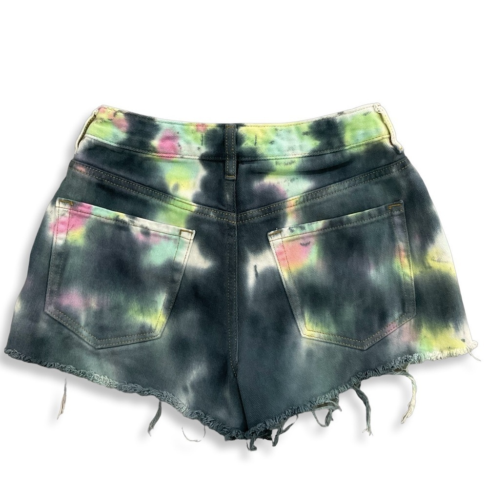 PacSun Shorts Womens‎ 24 High Rise Festival Tie Dye Denim Blue Green Cut Offs